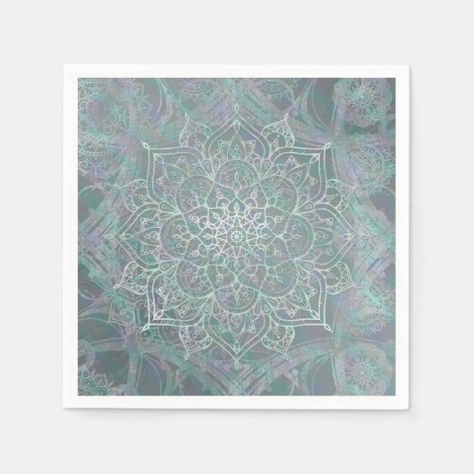 Serviette En Papier Mandala Bohème Chic à reflets irisés (Devant)