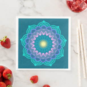 Serviette En Papier Mandala Coloré sur Fond Bleu