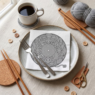 Serviette En Papier Mandala de boule de fil noir et blanc