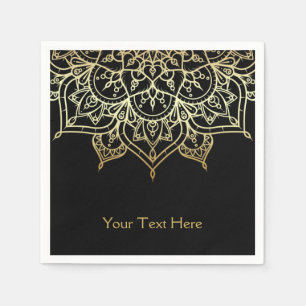 Serviette En Papier Mandala doré Black Chic Moderne Soirée Glamour