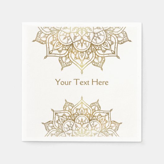 Serviette En Papier Mandala doré Blanc Chic Moderne Soirée Glamour (Devant)