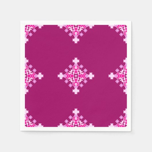 Serviette En Papier Mandala en quatre points - rose pâle et prune (Devant)