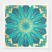 Serviette En Papier Mandala Fleur Or Bleu (Devant)