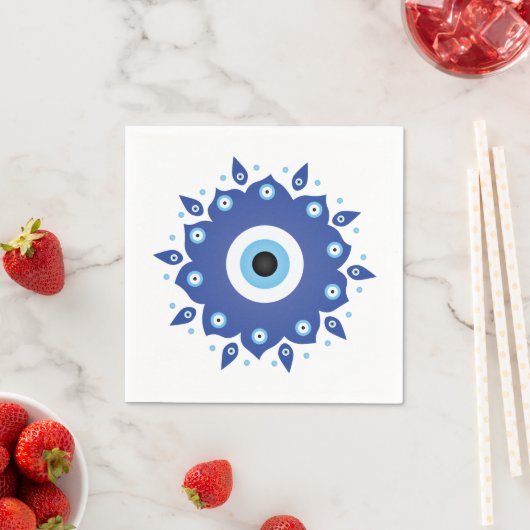 Serviette En Papier Mandala Grec Mal Oeil Bleu Blanc (En situation)