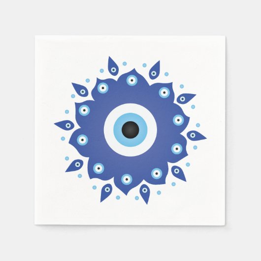 Serviette En Papier Mandala Grec Mal Oeil Bleu Blanc (Devant)