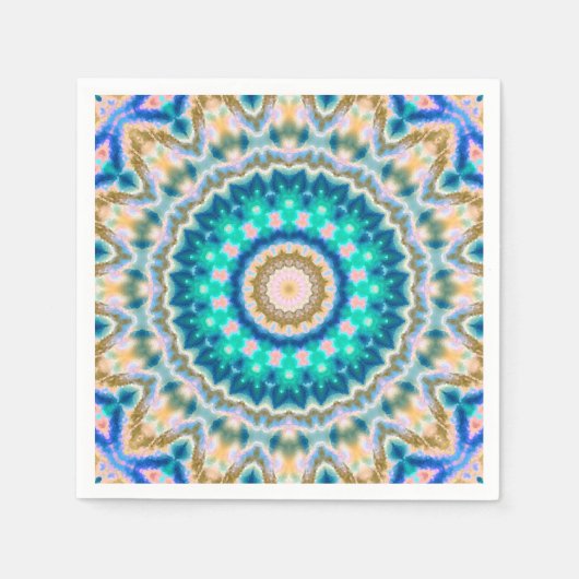 Serviette En Papier Mandala jaune turquoise (Devant)
