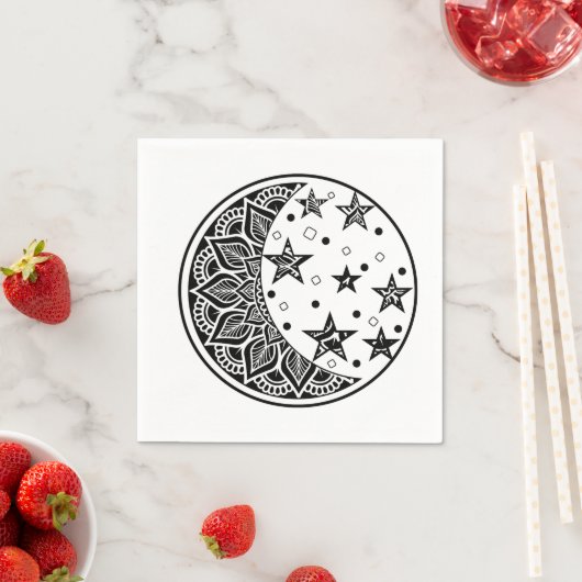 Serviette En Papier Mandala Lune et Étoiles (En situation)