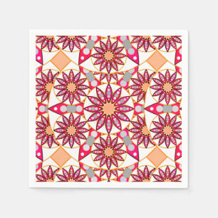 Serviette En Papier Mandala motif, corail, pêche, blanc et gris