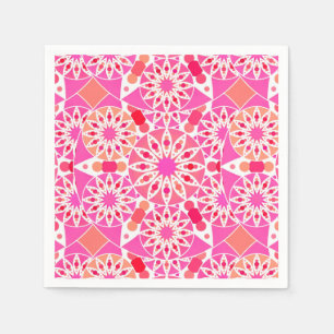 Serviette En Papier Mandala motif, tons rose et corail