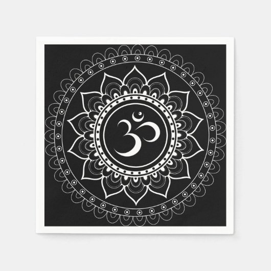 Serviette En Papier Mandala Om noir (Devant)
