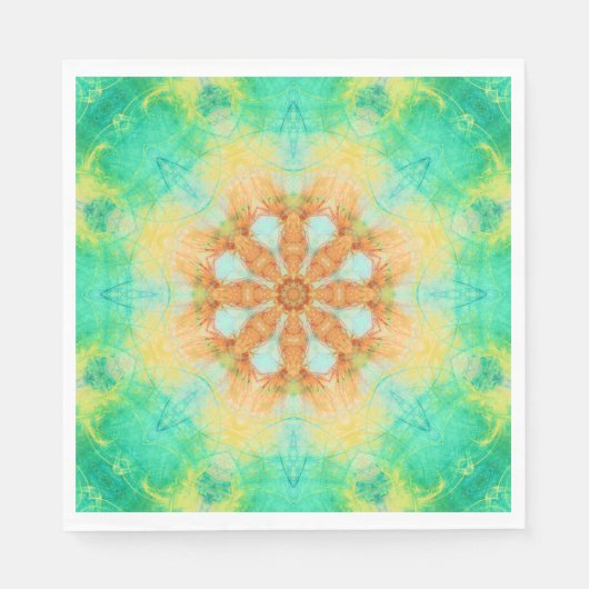 Serviette En Papier mandala orange & turquoise | motif kaleidoscope (Devant)