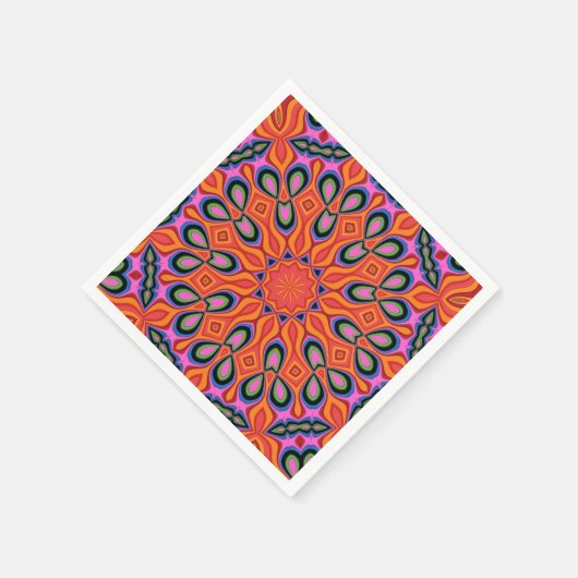 Serviette En Papier Mandala Retro Orange Hipster Decor (Coin)