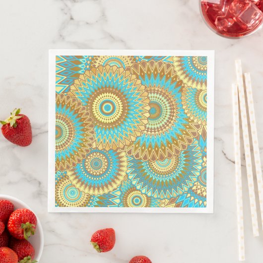 Serviette En Papier Mandala superposé bleu marron or (En situation)