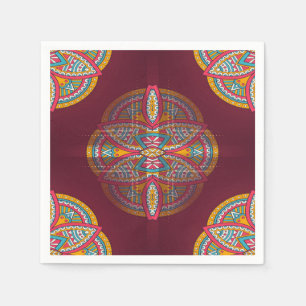Serviette En Papier Mandalas dans les marrons mixtes - motifs rouges e