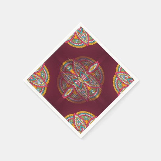 Serviette En Papier Mandalas dans les marrons mixtes - motifs rouges e (Coin)