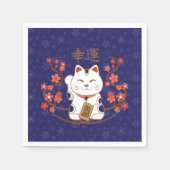 Serviette En Papier Maneki-neko chat avec bonne chance kanji (Devant)