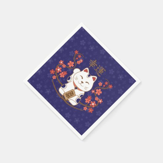 Serviette En Papier Maneki-neko chat avec bonne chance kanji (Coin)