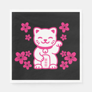 Serviette En Papier Maneki-neko japonais rose