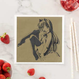 Serviette En Papier Manga, Neko Catgirl Furry Kawaii Loli