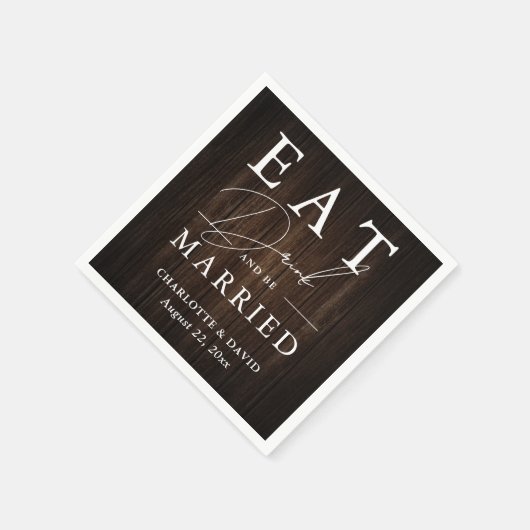 Serviette En Papier Manger boire et être marié Rustic Wood Mariage (Coin)