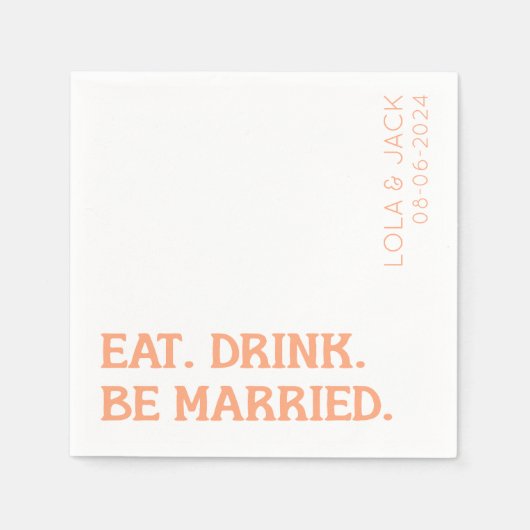 Serviette En Papier Manger. Boisson. Sois Mariée ! Mariage Orange Retr (Devant)