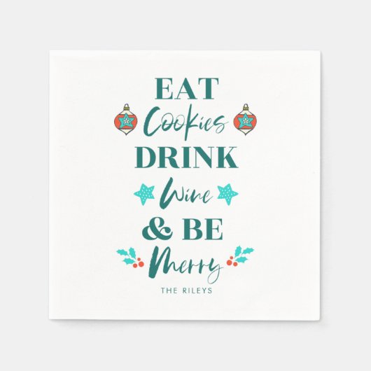 Serviette En Papier Manger Cookies Boire Vin Soyez Joyeux Noël (Devant)