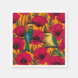Serviette En Papier Mangeurs d'abeilles et pavots sur orange