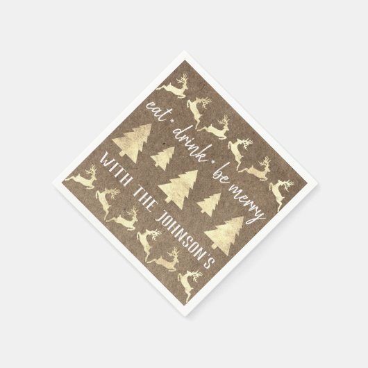 Serviette En Papier Mangez Boire Be Merry Gold Reindeer Kraft Bronze W (Coin)