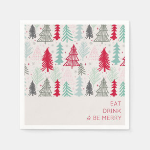 Serviette En Papier Mangez Boire et être Joyeux Doodle arbres de Noël
