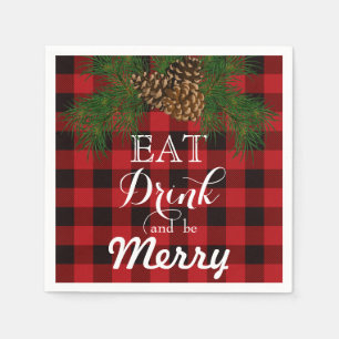 Serviette En Papier Mangez Boire et être Joyeux, tartan rouge noir, pi