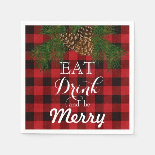 Serviette En Papier Mangez Boire et être Joyeux, tartan rouge noir, pi (Devant)