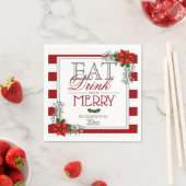 Serviette En Papier Mangez Boire et Soyez Joyeux Poinsettia Noël (En situation)