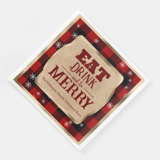Serviette En Papier Mangez Boire et Soyez Joyeux Rouge Rustique Plaid  (Coin)