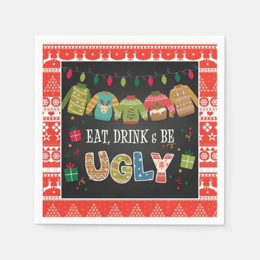 Serviette En Papier Mangez Boire et Soyez moche Noël Sweat Party (Devant)