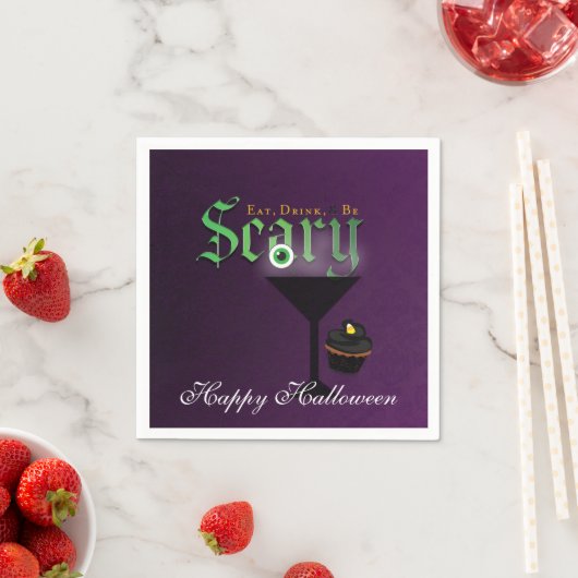 Serviette En Papier Mangez Boire Soyez Effrayant Halloween Purple Part (En situation)