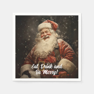 Serviette En Papier Mangez Boire Soyez Joyeux Vintage Père Noël Noël