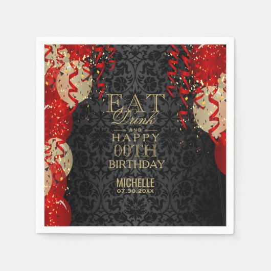 Serviette En Papier Mangez, buvez et joyeux 00e anniversaire - Ballons (Devant)