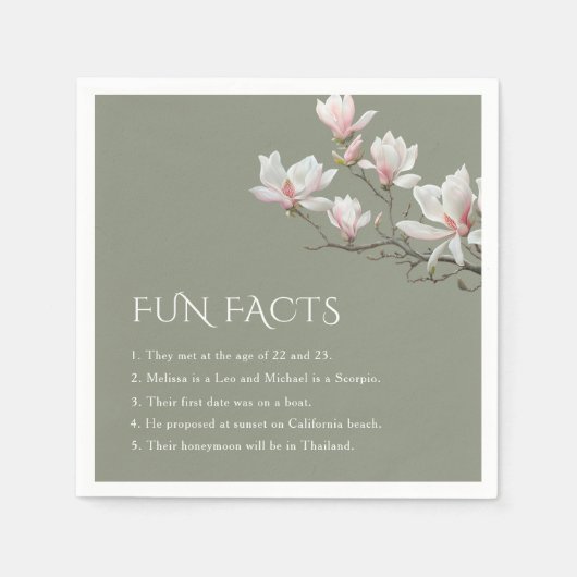 Serviette En Papier Mangolia Sage Green Fun Facts Wedding  (Devant)