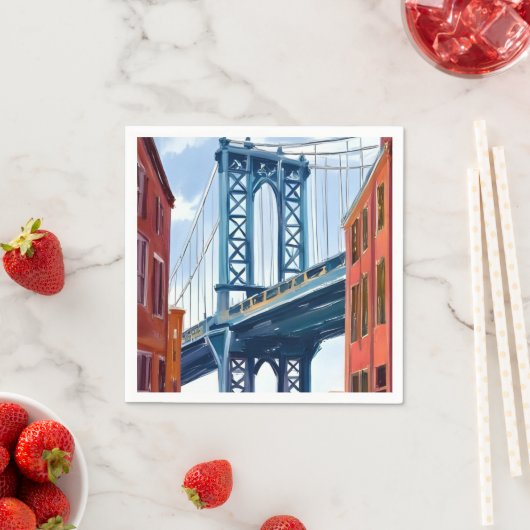 Serviette En Papier Manhattan Bridge New York City Peinture (En situation)