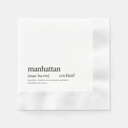 Serviette En Papier Manhattan Cocktail Typographie Noire moderne (Devant)