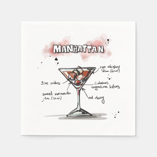 Serviette En Papier Manhattan Drink Recette Cocktail Napkin (Devant)