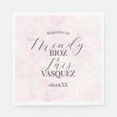 Serviette En Papier Marble Abstract Pink Wedding Script Black  (Devant)