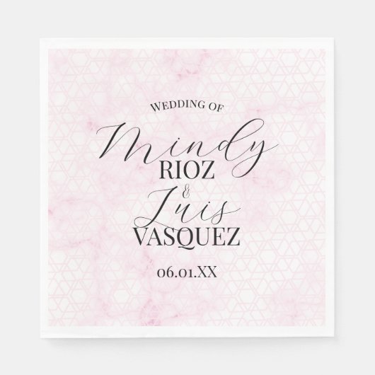 Serviette En Papier Marble Abstract Pink Wedding Script Black (Devant)