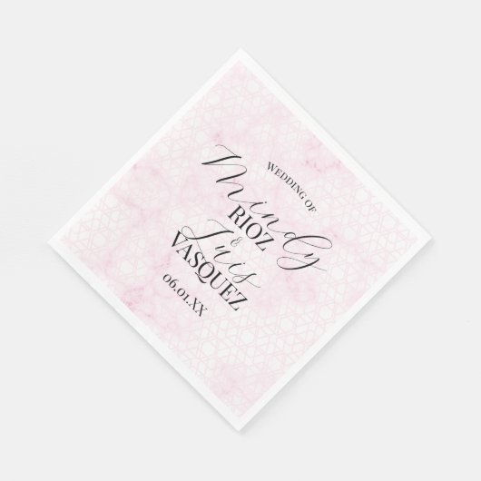 Serviette En Papier Marble Abstract Pink Wedding Script Black  (Coin)