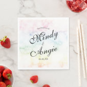 Serviette En Papier Marble Rainbow Gay Script Wedding (En situation)