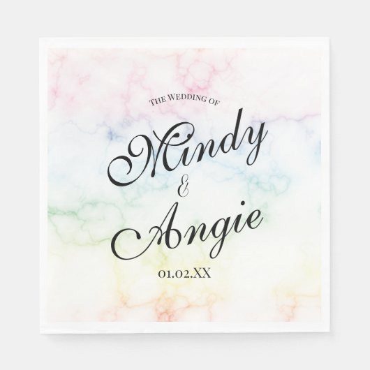 Serviette En Papier Marble Rainbow Gay Script Wedding (Devant)