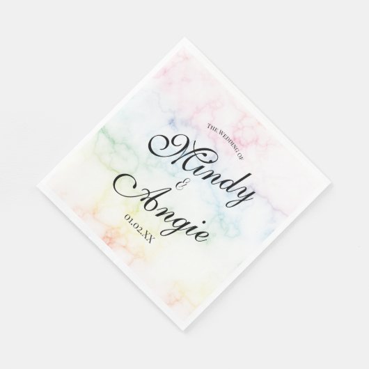 Serviette En Papier Marble Rainbow Gay Script Wedding (Coin)