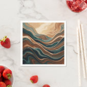 Serviette En Papier Marbre Abstrait Fluide Brun Sarcelle (En situation)
