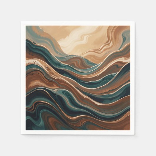 Serviette En Papier Marbre Abstrait Fluide Brun Sarcelle (Devant)