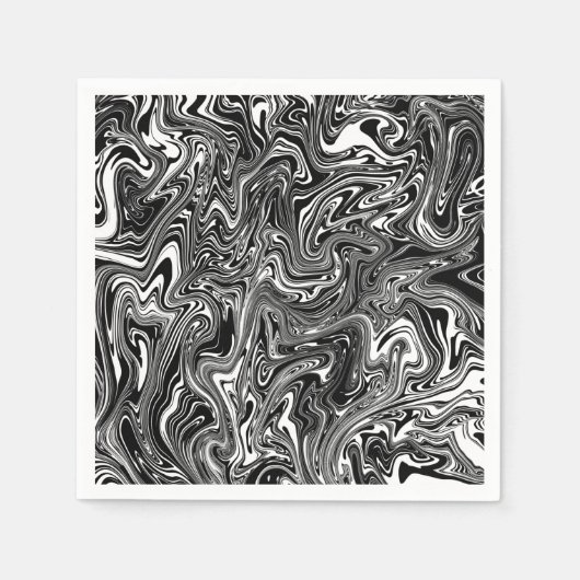 Serviette En Papier Marbre Abstrait noir et blanc liquide (Devant)
